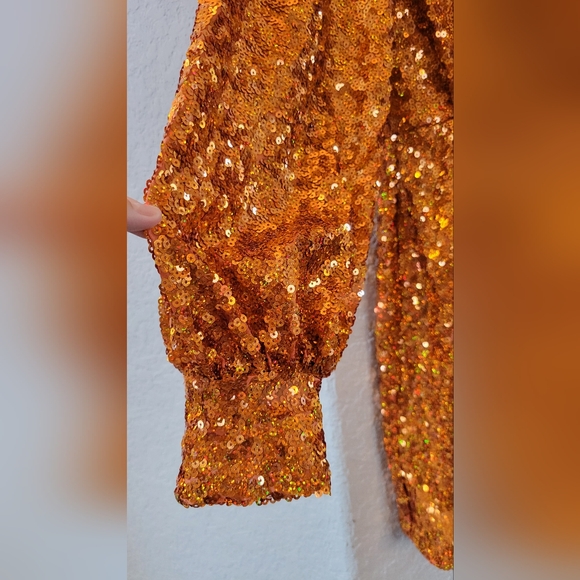 ONE33 Social Women's Orange Sequin Long Sleeve Cocktail Mini Dress Size 10 /$395 - Picture 8 of 10